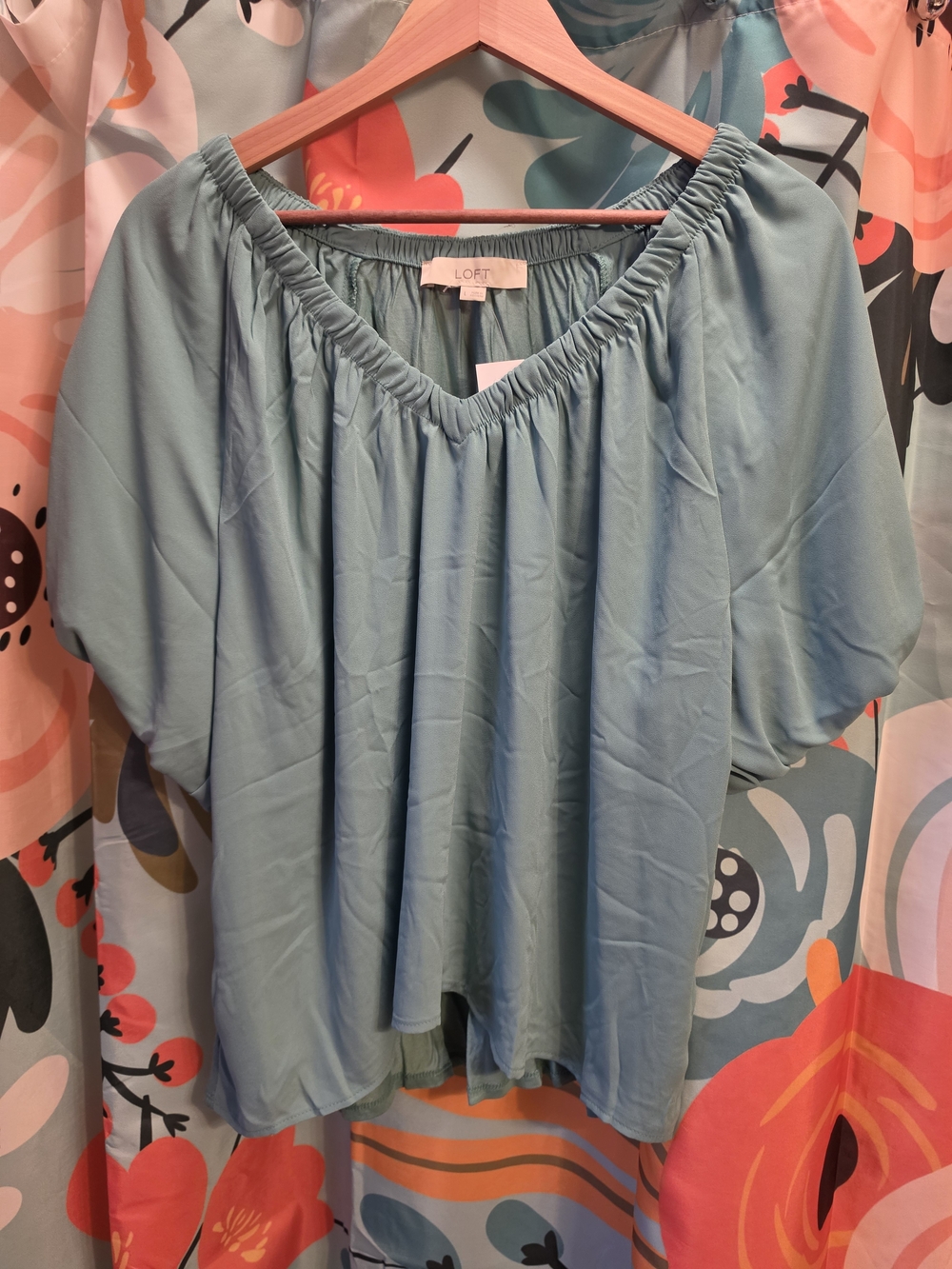 LOFT Seafoam Blue Elastic Neck Peasant Blouse